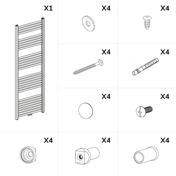 Heizkörper-Bausatz mit Schrauben und Montageteilen
