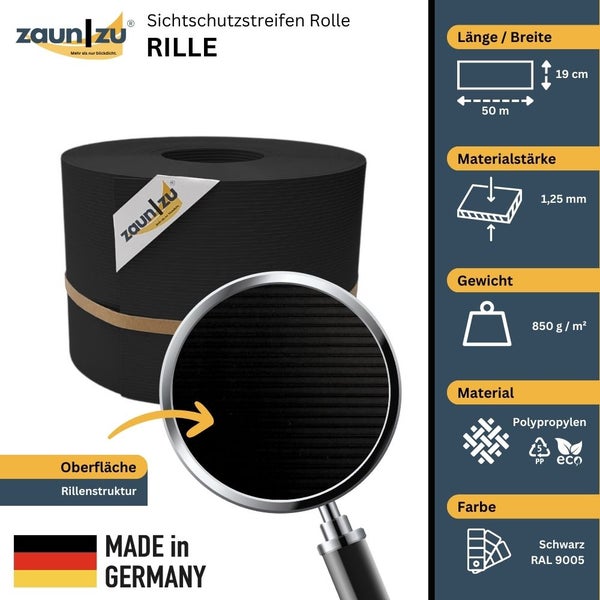 Zaun zu Sichtschutzstreifen Rolle Rille aus Polypropylen, 50 Meter lang