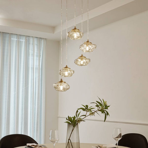 Lindby Pendelleuchte Piatra (Modern) in Creme aus Glas (5 flammig, G9) - Hängelampe Esstischlampe Hängeleuchte Wohnzimmerleuchte