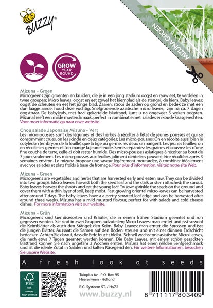 Buzzy Mizuna Grün Microgreen Samenpackung