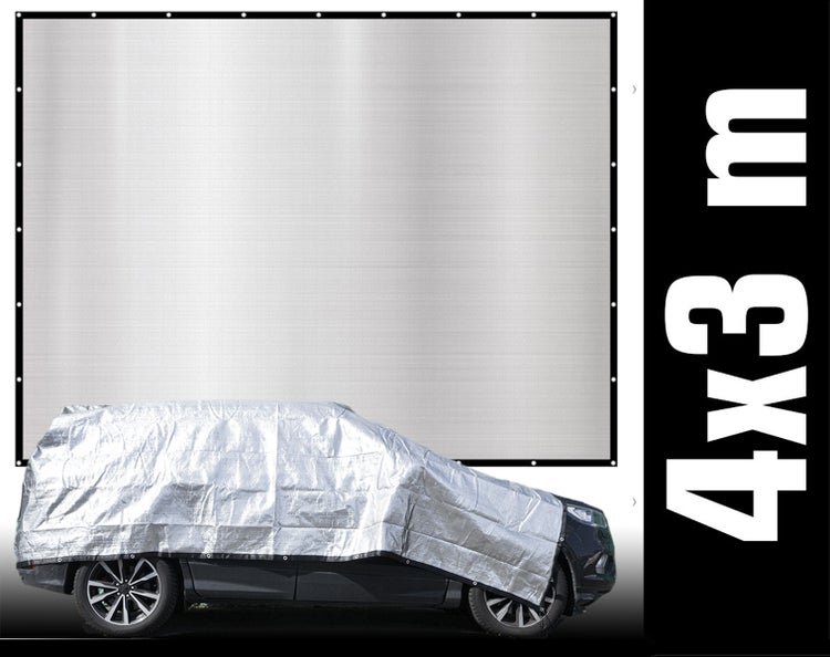 Silberne reflektierende Sonnenschutzplane 4 mal 3 Meter für Autos mit Ösen