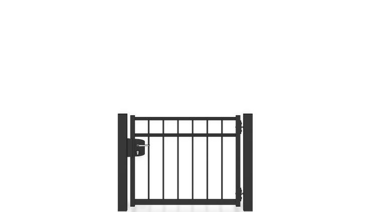 Gartentor ZAUNGURU BASIC-Linie Oldenburg aus Metall, Höhe: 83cm, Breite: 123cm, 1-flügelig inkl. Pfosten, Schloss und Zubehör, Feuerverzinkt und zusätzlich in RAL 7016 Anthrazitgrau pulverbeschichtet