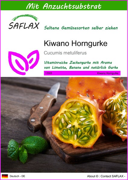 SAFLAX  - Kiwano Horngurke - Cucumis metuliferus - 10 Samen - Mit keimfreiem Anzuchtsubstrat
