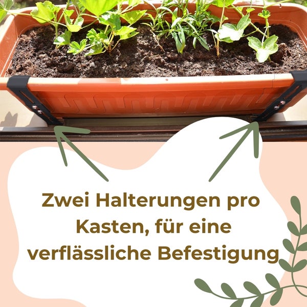 Blumenkasten mit zwei Halterungen für sichere Befestigung