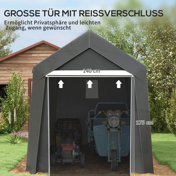 Outsunny Garagenzelt, mit UV-Schutz, Reißverschlusstür, Wasserabweisend Foliengarage für Motorrad, Stahl, PE, 2,1 x 3,6 x 2,35 m, Dunkelgrau