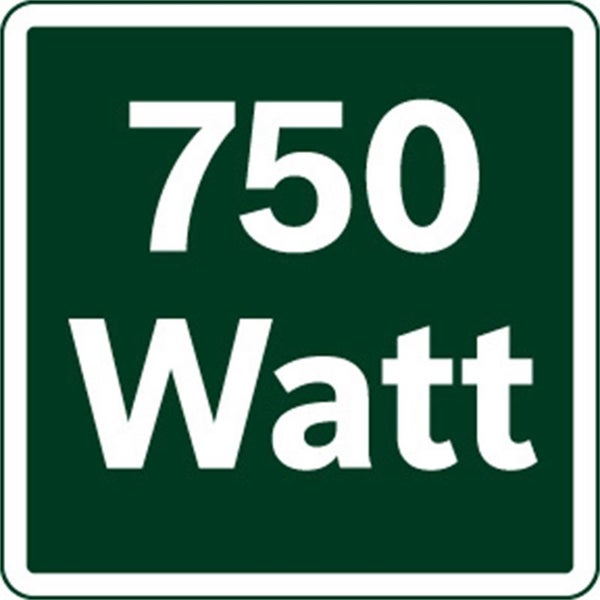 Quadratisches Hinweisschild mit der Aufschrift 750 Watt zur Kennzeichnung der Leistungsaufnahme eines Elektrogerätes