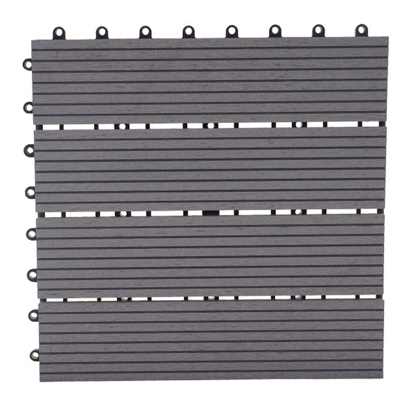 WPC Terrassenfliese mit Klicksystem, fein geriffelte Oberfläche in Holzoptik, quadratisch