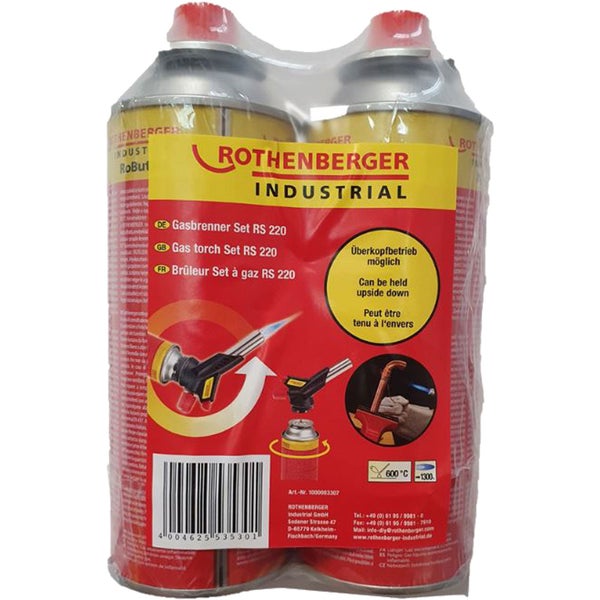 Lötbrenner-Aufsatz von Rothenberger aus Kunststoff und Metall mit Drehregler für Gaskartuschen.