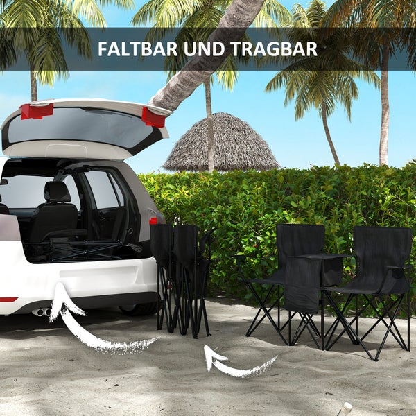 Doppel Campingstuhl mit Getränkehalter und Maßangaben