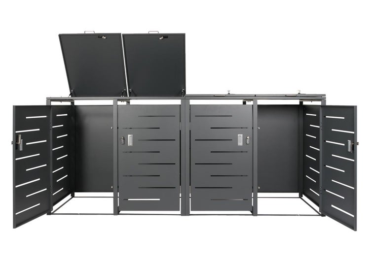Mülltonnenbox mit drei Fächern und Türen