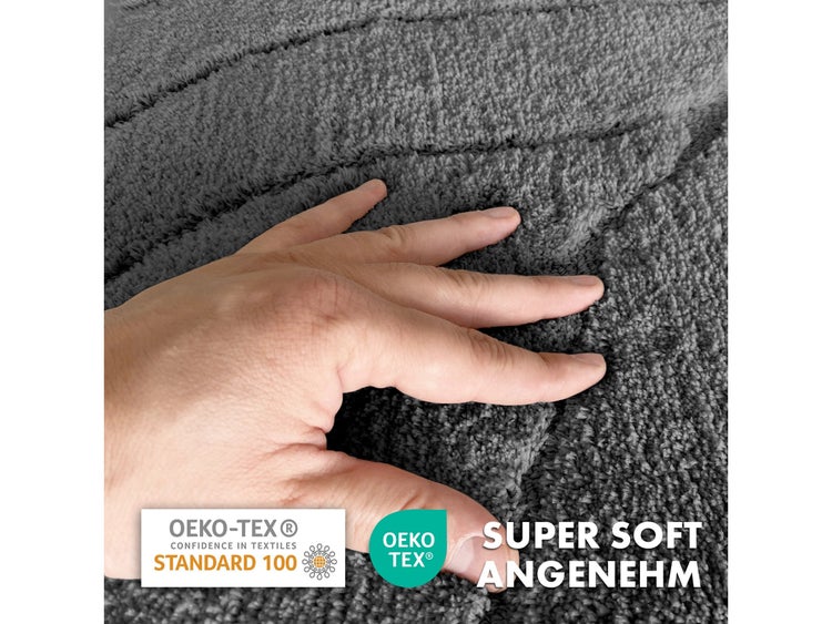 FLOORDIREKT Badematte Maris - Flauschiger Badvorleger mit Blattstruktur - Dunkelgrau - 40 x 60 cm