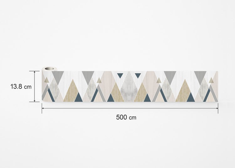 Tapetenbordüre mit geometrischem Dreiecksmuster, Höhe 13,8 Zentimeter, Länge 500 Zentimeter.