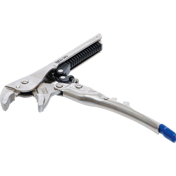 Feststellzange aus Metall mit blauen Griffen