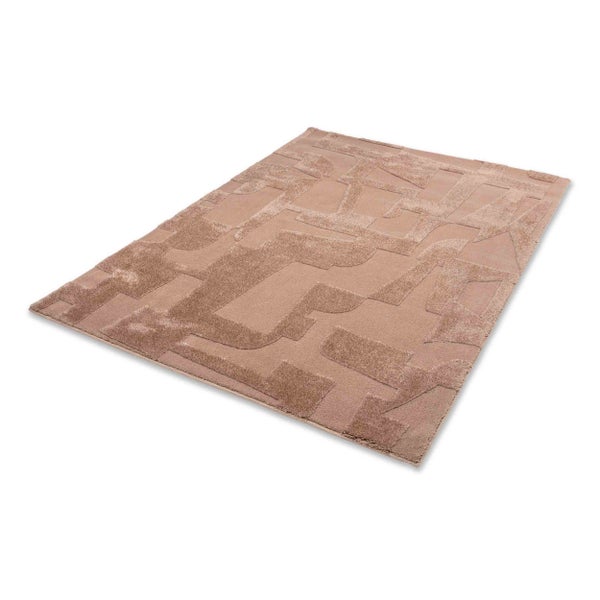 Rechteckiger Teppich mit modernem geometrischem Hoch-Tief-Muster in Rosé