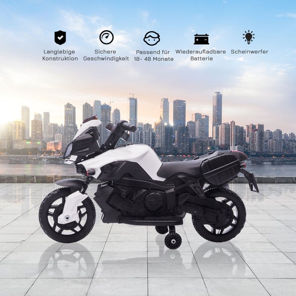 HOMCOM Elektromotorrad, 6V, LED-Licht, 88,5x 42,5x49 cm, Metall+PP, Schwarz+Weiß
