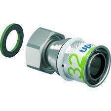 Uponor S-Press Übergangsverschraubung mit flachdichtender Überwurfmutter, Dichtungsring und Uponor Logo, Größe 32 Millimeter.
