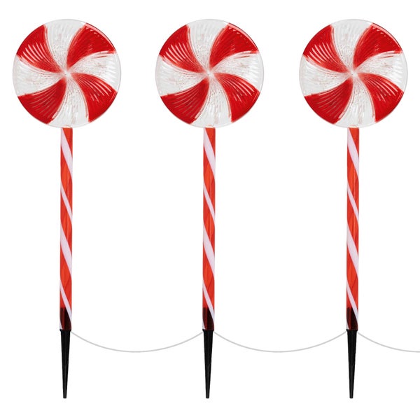ECD Germany 3er Set LED Lollipop-Weihnachtsweg Aussen, 60 LED 3m, 8 Modi, Batteriebetrieben, Timer, Weihnachten Lutscher Lichterkette, Weihnachtsbeleuchtung Gartenleuchte Zuckerstangen Gartenstecker