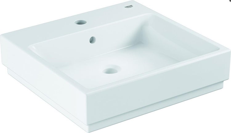 Quadratisches Keramik Waschbecken von Grohe mit Armaturenloch und Überlauf