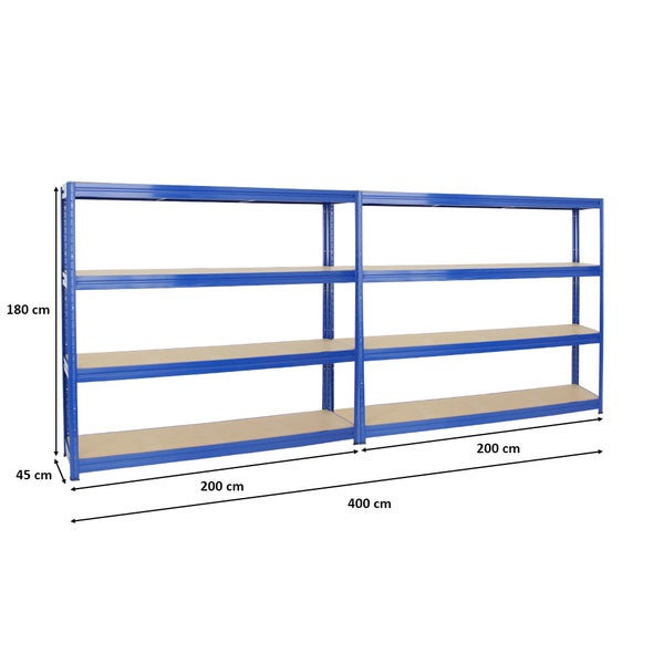 PROREGAL Mega Deal 2x Schwerlastregal Dino HxBxT 180 x 200 x 45 cm Fachlast 500 kg Blau