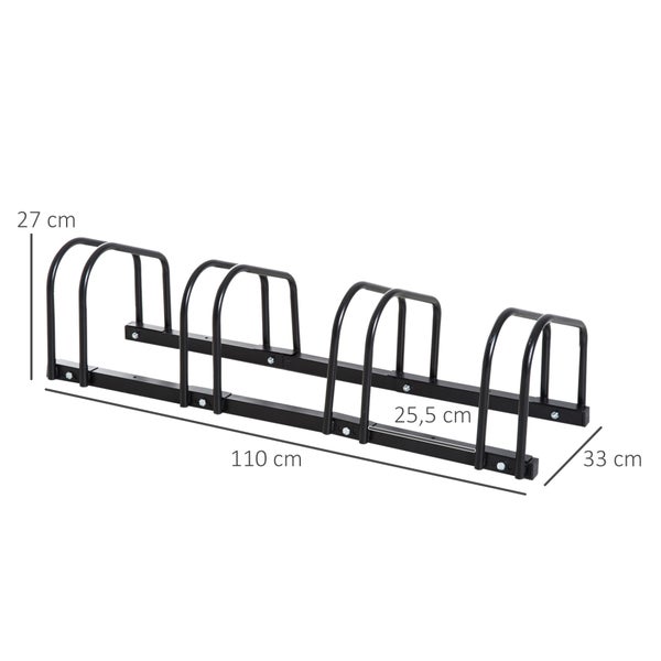 HOMCOM Fahrradständer, Radständer, wetterfest, langlebig, bis 4 Fahrräder, 110 x 33 x 27 cm, Stahl, Schwarz