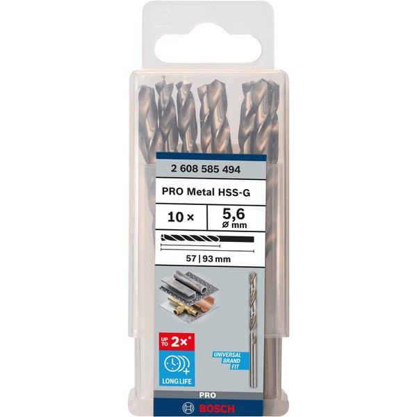 Bosch Pro Metallbohrer Set HSS-G, 10 Stück, Durchmesser 5,6 mm