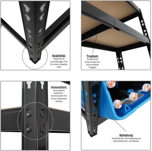 PROREGAL Getränkekistenregal Bodensee HxBxT 180 x 100 x 30 cm  6 Kisten und 3 Boards Schwarz Kistenregal Getränkeregal