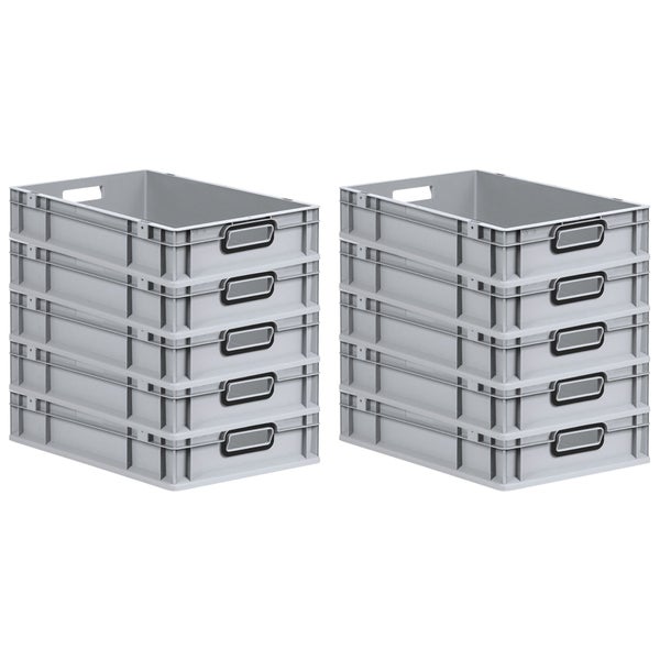 PROREGAL SparSet 10x Eurobox NextGen Color, HxBxT 12x40x60cm, 23 Liter, Griffe schwarz offen, Grau, Eurobehälter, Transportbox, Transportbehälter, Stapelbehälter