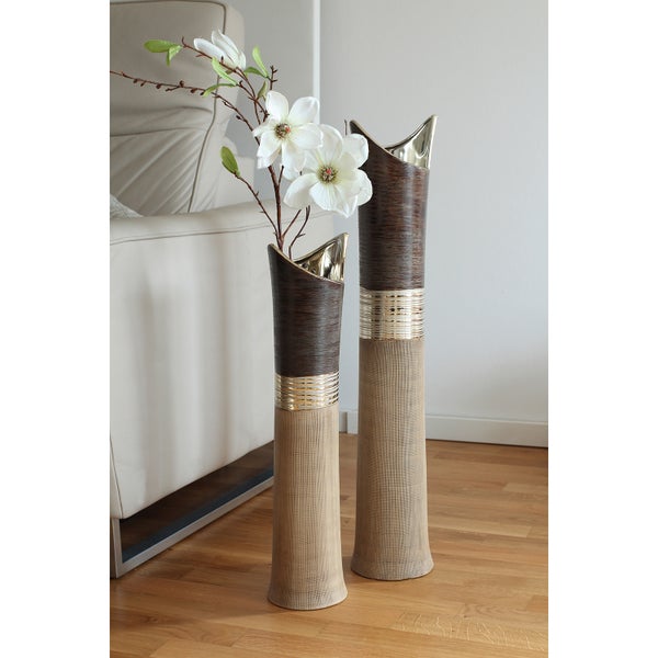 Vase GILDE Höhe 60 cm beige, braun Keramik