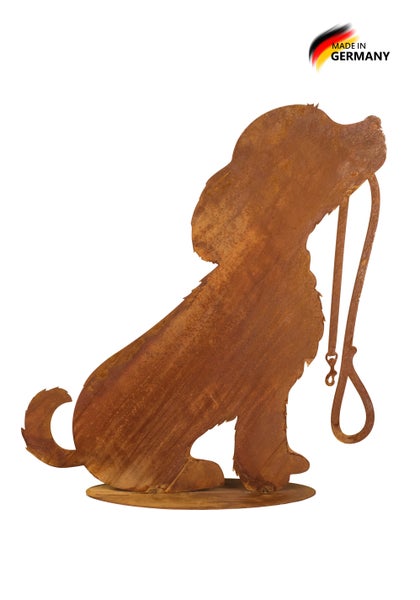 Gartenstecker Hund mit Leine aus Edelrost für den Außenbereich Made in Germany