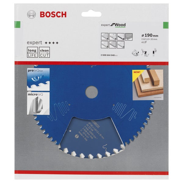 Bosch Kreissägeblatt Expert for Wood für Handkreissägen 190 x 30 x 2,6 mm 40 - 2608644048