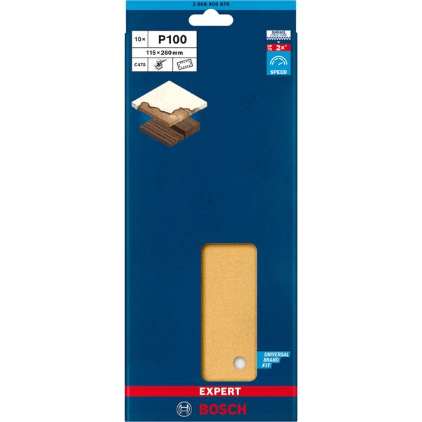Bosch 10x Expert C470 Schleifpapier mit 14 Löchern für Schwingschleifer 115 x 280 mm G 100 - 2608900876