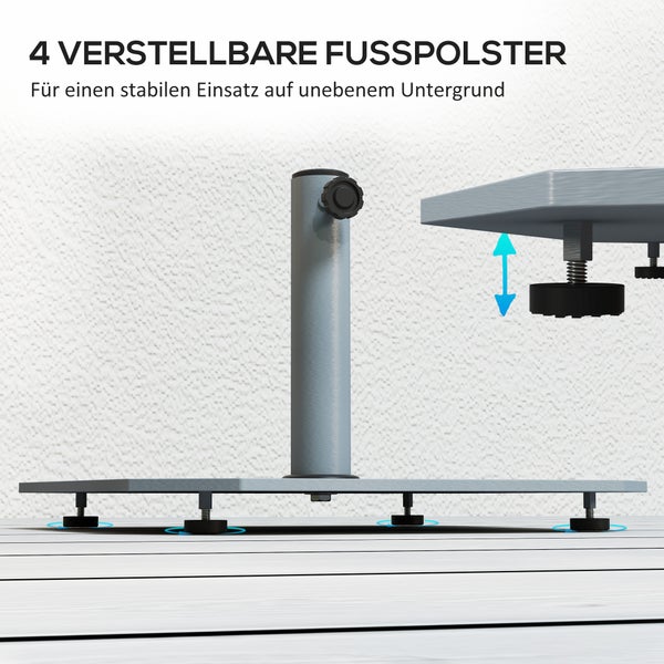 Outsunny Sonnenschirmständer aus Metall 18,5 kg Schirmständer mit Rollen, Quadratisch Schirmhalter, Schirmgewicht, Ständer für Sonnenschirm 32/38/48mm Rohrdurchmesser, für Balkon, Terasse, Grau