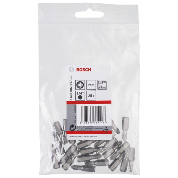 Bosch Schrauberbits Set, 25 Stück, PZ 2R, 25 mm, 1/4 Zoll Aufnahme