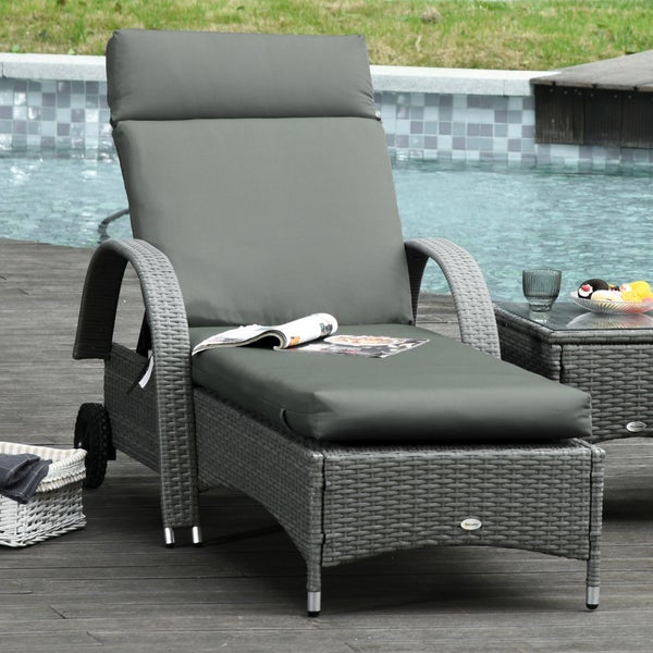 Outsunny 2er Set Auflage für Sonnenliege, Flammhemmend Liegenauflage mit Bänder für Gartenliege 8cm dick Polsterauflage Liegestuhl Kissen für Gartenmöbel, Auflagen für Deckchair 196x55x8 cm Dunkelgrau