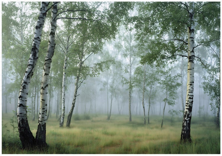Fototapete 3D Effekt Wald Natur Birken Wohnzimmer Vlies Tapete 400x280 cm