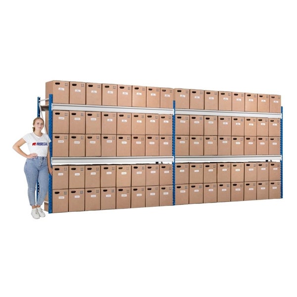 PROREGAL Weitspannregal Maximus Pro Grundregal HxBxT 200 x 200 x 60 cm 4 Ebenen Spanplatten Fachboden Fachlast 690 kg Lichtblau & Lichtgrau