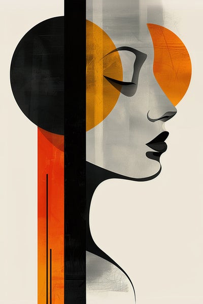 Abstrakte Illustration einer Frau im Profil mit geometrischen Formen
