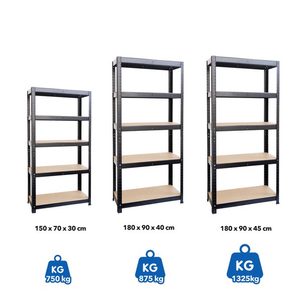 FLOORDIREKT Schwerlastregal - Universal einsetzbar - Schwarz - 150 x 70 x 30 cm - Bis 1325 kg Traglast