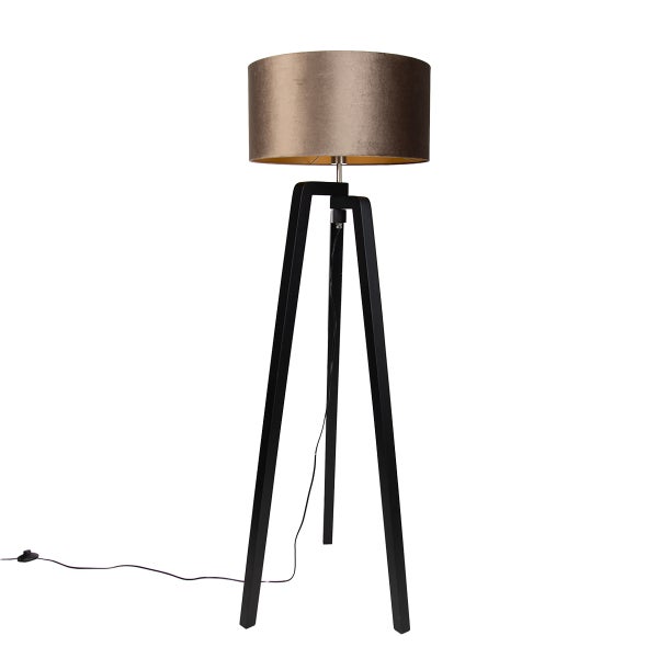 Moderne Stativ Stehlampe mit zylindrischem Lampenschirm auf einem dreibeinigen Gestell für das Wohnzimmer.
