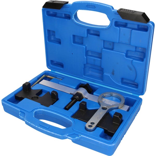 Nockenwellen Arretierwerkzeugsatz im geöffneten blauen Koffer