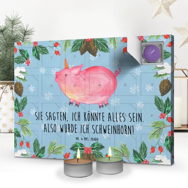 Mr. & Mrs. Panda Duftkerzen Adventskalender Einhorn Schwein - Blau Pastell