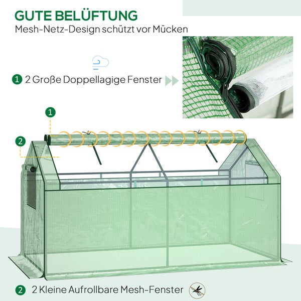 Outsunny Foliegewächshaus mit Fenster, Treibhaus, 180 x 92 x 92 cm, Metall, PE, Grün