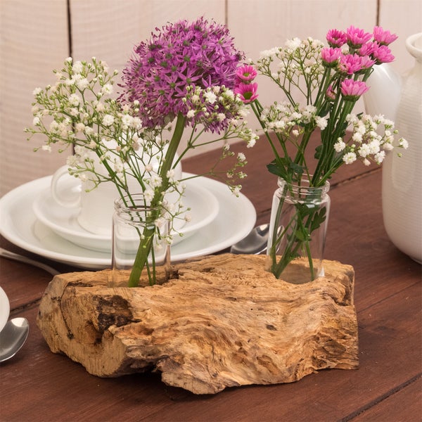 Vase Yuma II 19x12 cm, Wurzelholz, mit 2 Reagenzgläsern naturfarben