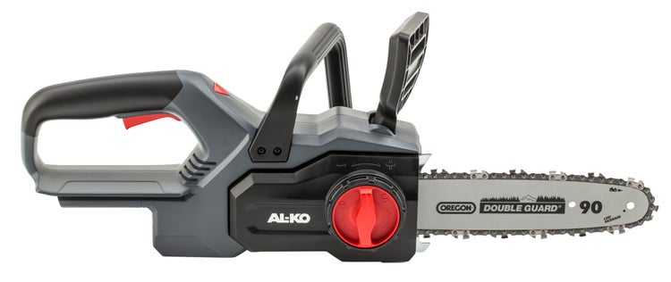 AL-KO Akku-Kettensäge mit Führungsschiene und ergonomischem Handgriff.