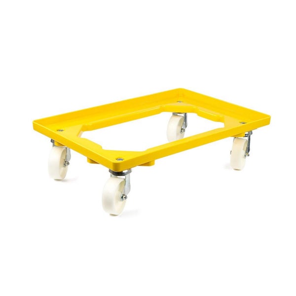PROREGAL SparSet 6x Transportroller für Euroboxen 60 x 40 cm mit Kunststoffräder Gelb Offenes Deck 2 Lenkrollen und 2 Bockrollen Traglast 300 kg