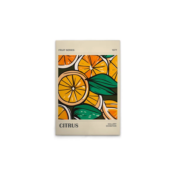 Poster mit Zitrusfrüchten als Motiv für eine Galerieausstellung