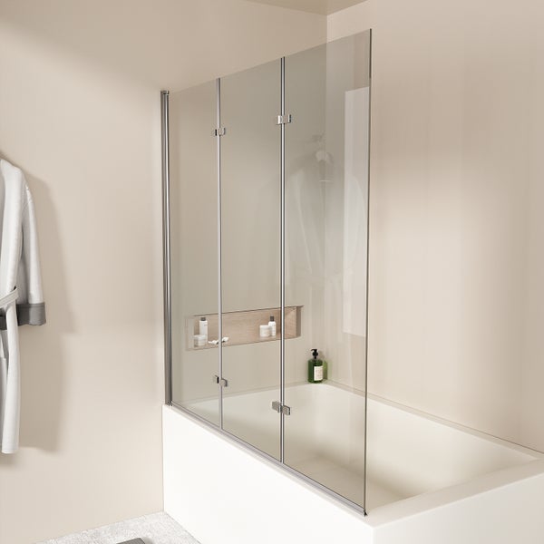 EMKE Badewannenaufsatz 3-teilig 130 x 140 cm – Faltbare Duschwand für Badewanne, 6 mm ESG Sicherheitsglas mit NANO-Beschichtung, klappbar, links oder rechts montierbar