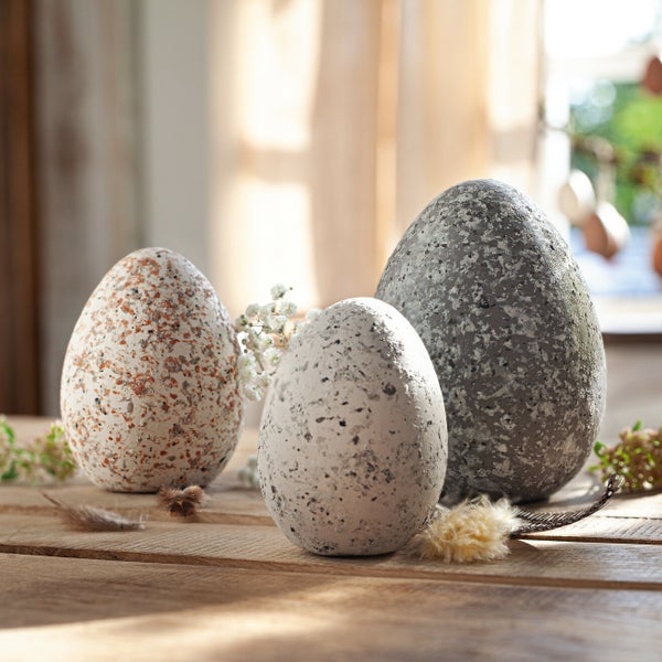FRANK FLECHTWAREN | Deko-Ei Granit, 3er Set, KERAMIK, Höhe 10 cm, 13 cm, 15 cm