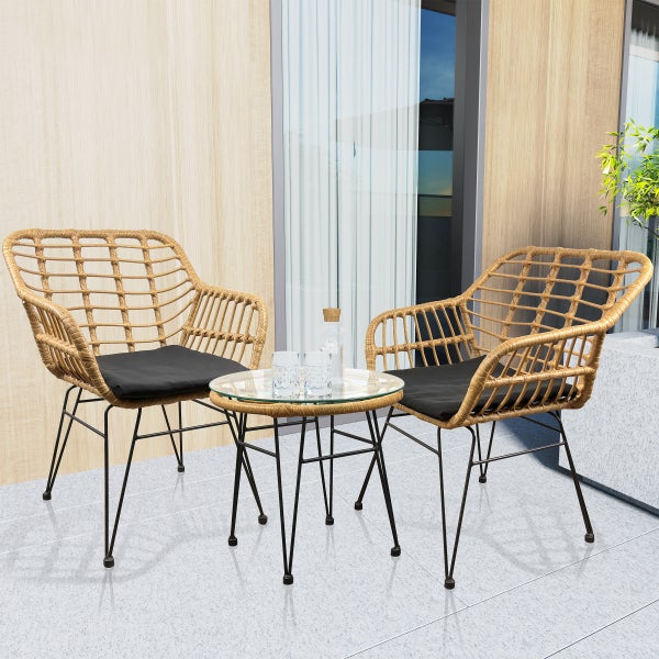 3tlg Bistroset Lounge Balkonset Sitzpolster Rattan