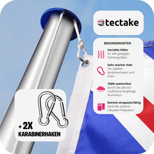 Fahnenmast tectake  aus Aluminium inklusive Seilzug und Bodenhülse